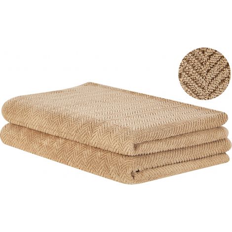 Conjunto de 2 toallas de algodón beige arena chevron textura suave baño Mitiaro