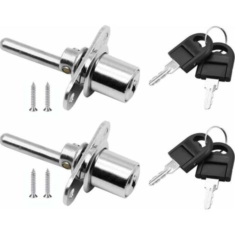 2 Pièces Serrure à Tiroir avec Clé pour Meubles Serrure à Piston pour Classeurs Armoire Vitrine, Diamètre 16 mm, Longueur 61 mm (Argent) (1/5)