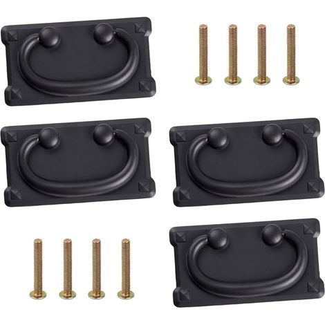 (Black) 4 vintage drawer pulls, antique furniture handles, classic handles for cabinet and cupboard doors, with screws (1/5)