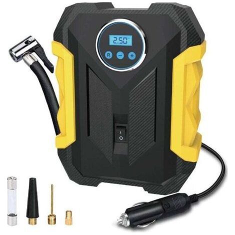 Car Tire Inflator, XU, 12V Portable Air Compressor, 150PSI Air Compressor with Tire Pressure Gauge and LED Light, Yellow - (1/4)