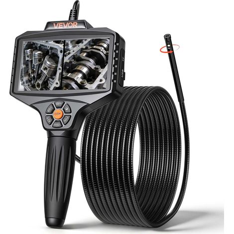 Caméra Endoscopique Rotation 360° Endoscope Double Objectif Caméra Inspection pour Canalisation et Automobile, avec Éclairage, Sonde IP67 8 mm, Écran IPS HD 5 pouces, Câble Serpent Rigide 5 m (1/5)