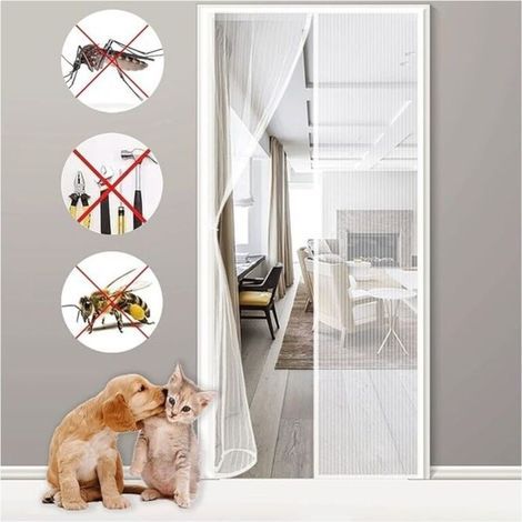 Moustiquaire magnétique pour porte ou fenêtre, 140 x 210 cm, couleur blanche, maille durable anti-moustiques, fermeture automatique, rideau de protection contre les insectes (1/5)