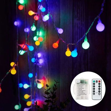 Guirlande Lumineuse à Piles, 6M 40 LED Boules avec 8 Modes d'éclairage, Guirlande Lumineuse étanche pour Noël (Multicolore) (1/4)