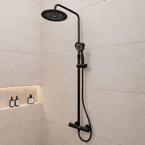 Colonne de douche Thermostatique finition Noir Mat - 133x28x52 cm (1/5)