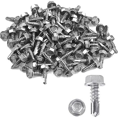 100PCS Vis à Métaux à Tête Hexagonale 4,8 x 16 mm Vis Autotaraudeuse Inox Vis Autoforeuse Metal Vis à Bois Autotaraudeuses en Acier Inoxydable pour Fixation de Tôle, Matériel de Construction (1/5)