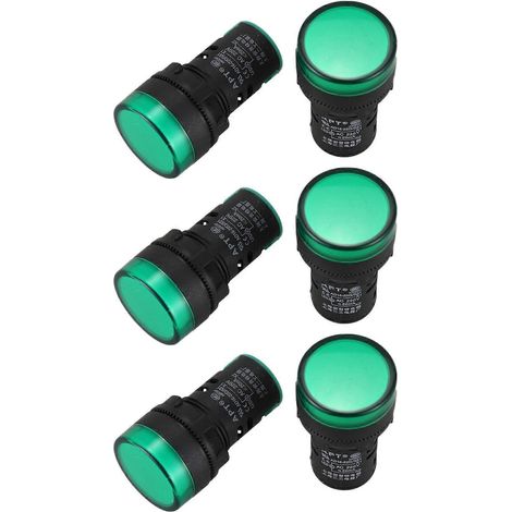 Lot de 6 voyants lumineux LED verts AC220V de 22 mm de diamètre (1/5)