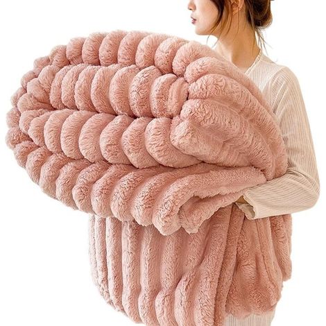 1 couverture douillette, peluche de lapin, 200 x 230 cm, rose, plaid canapé lit (1/2)