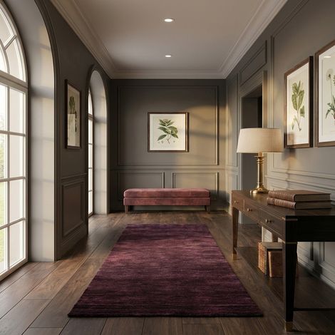 Tapis Loribaft tissé Tapis Tomas - Tapis en laine - 200x80cm, Rectangular - 100% Laine vierge - Tissé main - Violet clair