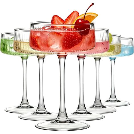 Martini Glasses Set of 6, 265ml Cup Ribbed Glass Set, Vintage Martini Glasses Classic Cocktail Glassware, Bar Drinks for Champagne Wine Cocktails (1/5)
