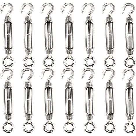 14 pièces tendeur de fil de tendeur M4 crochet et oeil tendeur de tendeur 304 tendeurs en acier inoxydable Tension de corde robuste (1/5)