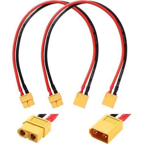 2 Stück XT60-Verlängerungskabel, XT60-Stecker auf Buchse mit 30 cm 14 AWG Silikonkabel, XT60-Adapter-Verlängerungskabel, für RC LiPo-Akku (1/5)