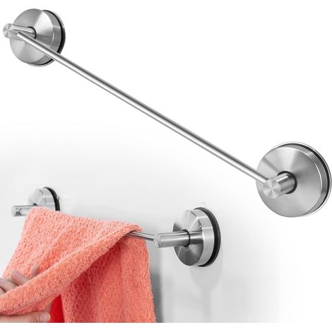 Porte-Serviettes - 1 Pièce - Acier Inoxydable 304 - Fixation Ventouse Sans Percer 5kg - Salle de Bain et Douche - 55cm Argent (1/5)