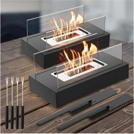 2er-Set Tischkamine, Ethanol-Tischkamine für drinnen und draußen, ideal für Terrasse, Garten, Wohnzimmer, Familienessen, Partys, Muttertag (Schwarzes Metall) - Crezuo