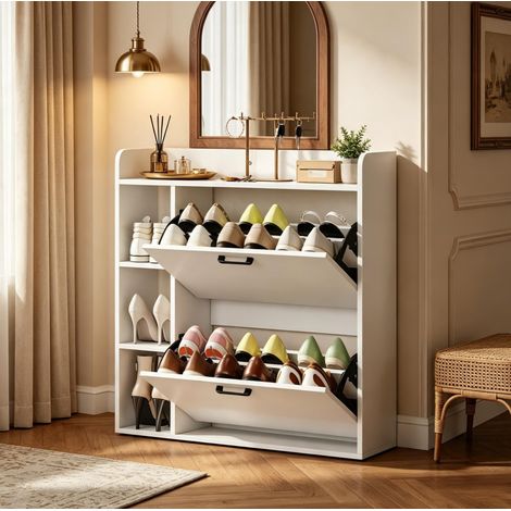 Scarpiera bianca fino a 15 paia, 2 ante a ribalta, 83 x 24 x 90,5 cm HAVRYA (1/5)
