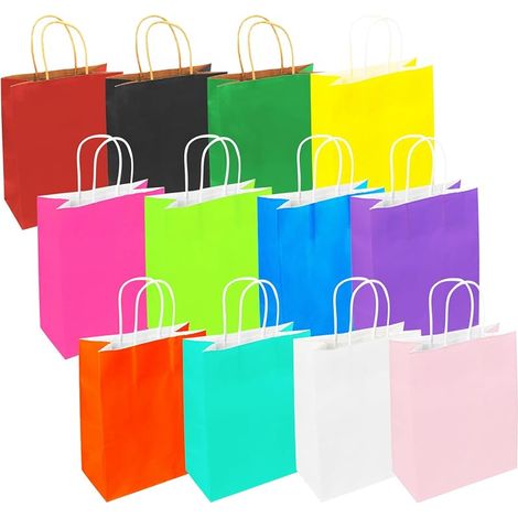 Bunte Geschenktüten, 24 Kraftpapier-Geschenktüten mit Henkeln, 27 x 11 x 21 cm, Kraftpapier-Geschenktüten für Hochzeiten, Weihnachten, Geburtstage und Partys (1/5)