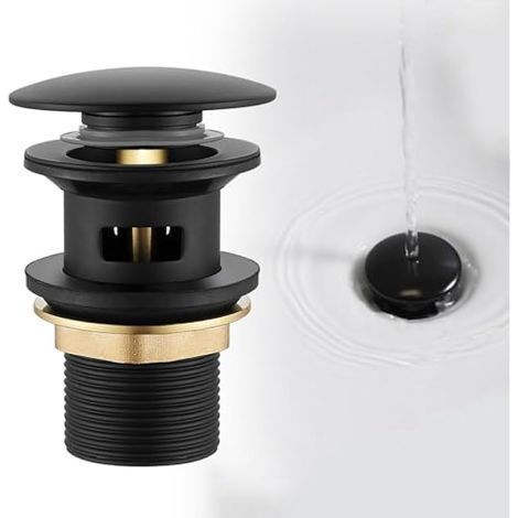 Bonde de lavabo noire avec trop-plein – bouchon de vidange – clapet anti-retour – avec trop-plein – G 1¼ (1/5)