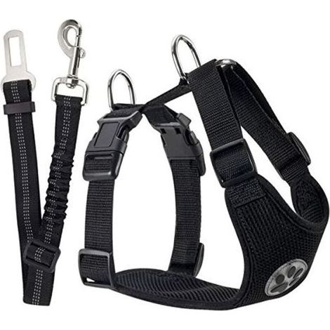 Ensemble de Harnais et Laisse de sécurité de Voiture, Multifonction Tissu Réglable Respirant Gilet Ordinaire Harnais avec Ceinture De Sécurité en Voiture Route Voyage Promenade (1/5)