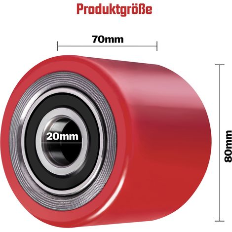 Lot de 2 Roue de Chariot Élévateur Galets PU Polyuréthane Transpalette 80x70 mm,  Roulement 6204 Alésage 20 mm, Charge Max 600 Kg, Kit Réparation Avec Axes Platines Goupilles Fendues Outil Extracteur (1/5)