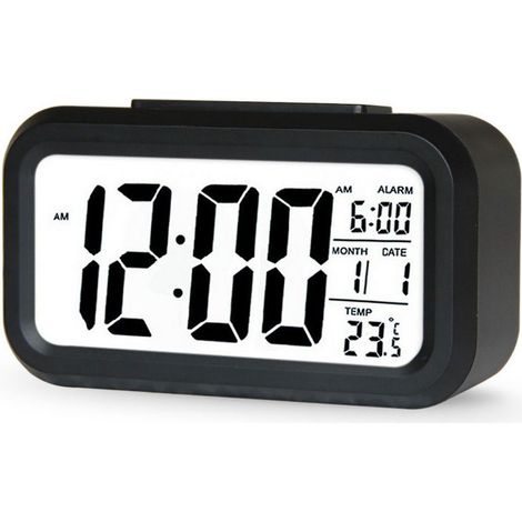 Réveil numérique pour enfants - Réveil avec affichage de la température - Fonction snooze - Réveil de voyage à grand écran LED - Réveil de bureau - Réveil de table de chevet - Noir (1/5)