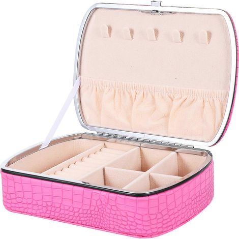 Tragbare Schmuckaufbewahrungsbox für Halsketten, tragbarer Schmuckkoffer, Reisebehälter-17X12.5X4.5CM-Pink (1/3)