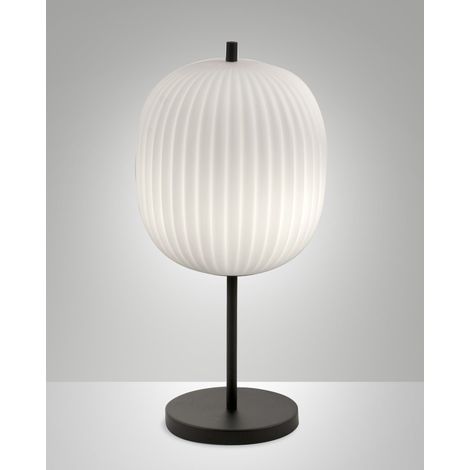 Domizia Lampada da Tavolo Nero in Metallo e Vetro Soffiato, Design Elegante, Attacco E27 40W, Ideale per Illuminazione d'Interni Classe 2