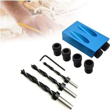 Kit de plantilla para agujeros de bolsillo con accionamiento angular de 15 grados y adaptador de accionamiento de 6/8/10 mm para guía de perforación angular de madera (1/4)