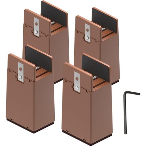 4 Pack Furniture Risers 4 Inch Height, Adjustable Bed Height with Net Clamp, Supports 5000 lbs, Heavy Load Chair Riser, Furniture Riser for Bed, Table (1/5)