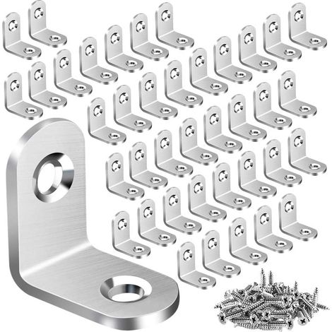 Support D'Angle L - Acier Inoxydable 20 x 20 x 16 mm - Pour Étagères Meubles Chaises Tiroirs Armoires - 40 Pièces Avec 80 Vis (1/5)
