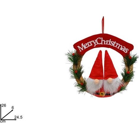Ghirlanda Dietroporta Natalizia Natale Gnomi Merry Christmas 24,5 x 6 x 26 cm (1/2)