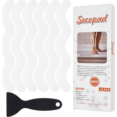 Autocollants de Douche antidérapants 24 PCS Bandes de Baignoire de sécurité Autocollants adhésifs avec grattoir de qualité supérieure pour escaliers de Douche de Baignoire (blanc) (1/4)