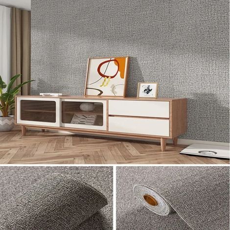 (Gris lin, 280 cm x 50 cm) Papier peint/sticker mural 3D en mousse PVC autocollant, couleur unie, épais et imperméable, décoration intérieure (1/5)