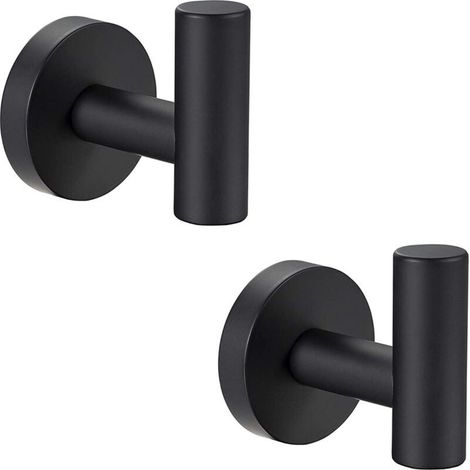 Lot de 2 crochets pour serviette de salle de bain avec vis en métal noir mat Crochet pour peignoir en acier inoxydable SUS 304 Heavy Duty Cintre de porte Serviette Robe Vêtements Placard Crochet épong (1/5)