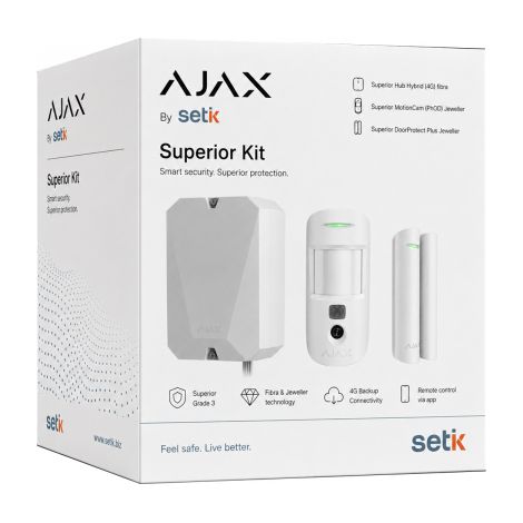 131882 - Superior - Kit Superior (8EU/ECG) - Kit Superior (8EU/ECG) ASP: Hub Hybrid (4G) MotionCam S (PhOD) DoorProtect S Plus (8PD) - Farbe white - Ajax professionelle Sicherheit (1/2)