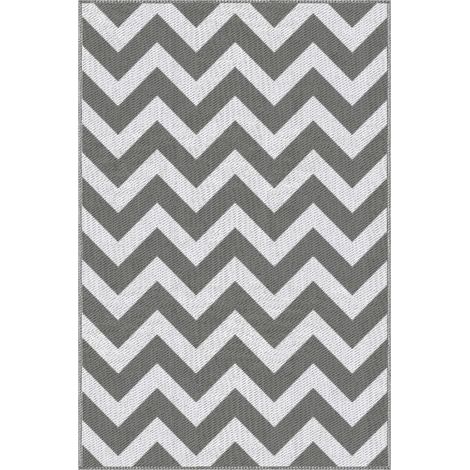 Tapis d'extérieur imperméable. double face. en fibre synthétique de haute qualité. gris clair et blanc. 121 x 182 cm (1/5)