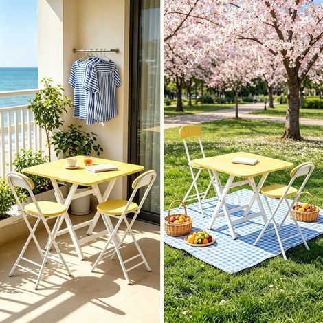 Natural Wood Foldable Space Saving Dining Set, 70×70cm Table & Chairs for Indoor Home & Camping (1/5)