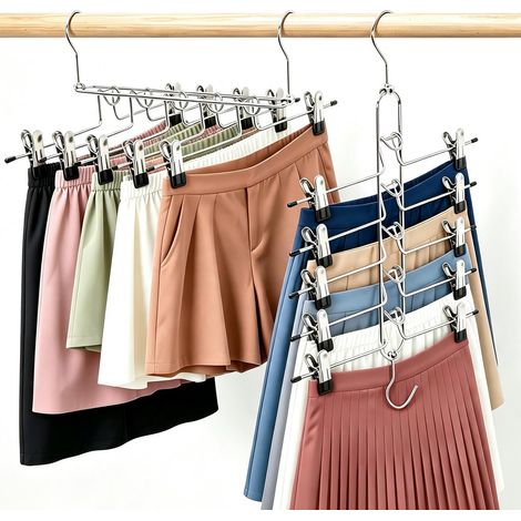Lot de 2 cintres pour pantalons peu encombrants - En plastique - 5 en 1 - En acier inoxydable - Solide - Pliable - Pour armoire, écharpes, jeans, vêtements - Pour homme et femme (1/5)