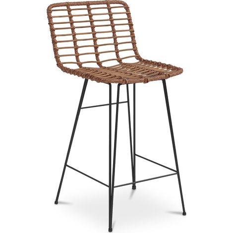 Wicker Bar Stool with Backrest - Boho Bali Design - 75cm - Catori Natural wood (1/5)