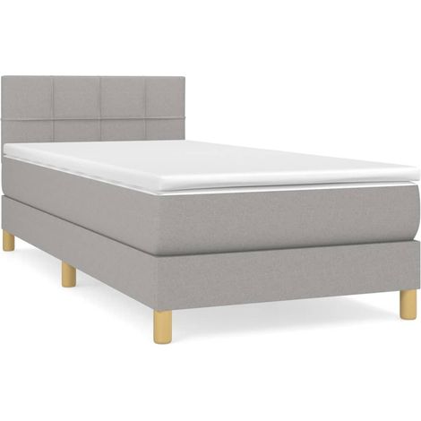 Lit simple  Lit adulte  Sommier à lattes de lit avec matelas Gris clair 100x200cm Tissu