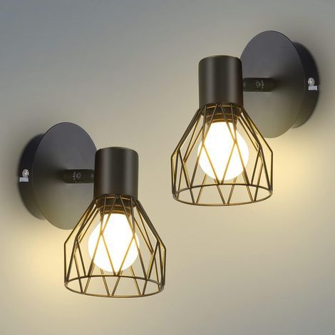 Applique Murale Interieur, Vintage Lampe Murale douille E14, Orientable 350° & Pivotant 90° Spot Mural, 40W Max. Industrielle Appliques Noir pour Salons, Chambres, Couloir, Escaliers, Lot de (1/4)