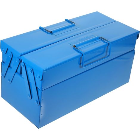 Boîte à Outils en Fer Bleue à 2 Niveaux, Pliable et Portable, Verrou Réservé, pour Rangement D'outils et Bricolage la Maison (1/5)