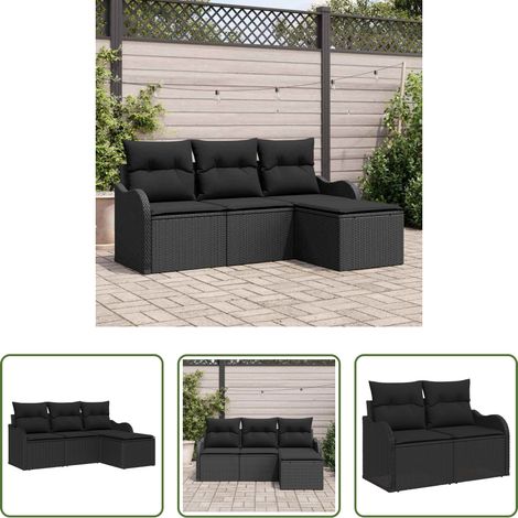vidaXL Jardin -  Ensemble de canapé de jardin avec coussin 4 pcs Noir polyrotin (1/5)