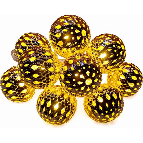Guirlande LED boules marocaines dorées, blanc chaud, 20 LED, télécommande, 8 modes, boîtier à piles étanche, déco Noël (1/5)
