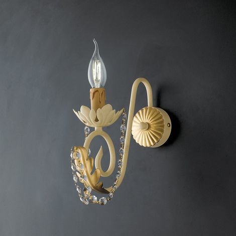 Applique fer Décape Ivoire et damas strass or une lumière 25x h28 cm