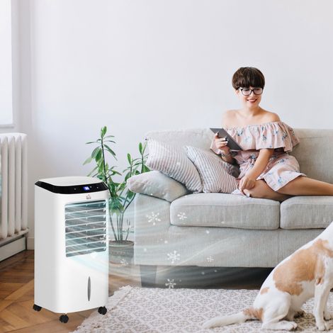 Condizionatore/raffrescatore portatile 4 in 1 con ionizzatore, telecomando e funzione oscillante. 60W, ideale per ambienti fino a 20 m². Bianco/nero.