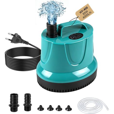 Pompe Aquarium Immergée 85W 4000L/H, Mini Pompe a Eau Vide Cave, pour Eaux Chargées, Bassin Exterieur, Piscine, Relevage – Vert (1/5)
