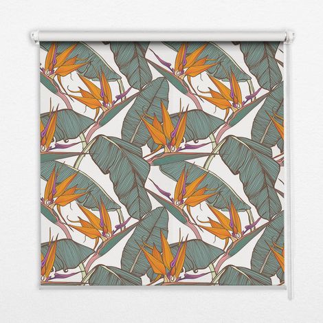 Innenrollo Fensterrollo - Rollo ohne Bohren - Sichtschutzrollo - Lichtdurchlässiges Rollo - Rechteckiges - Rollo - (70 cm x 140 cm) - Grüne Blätter