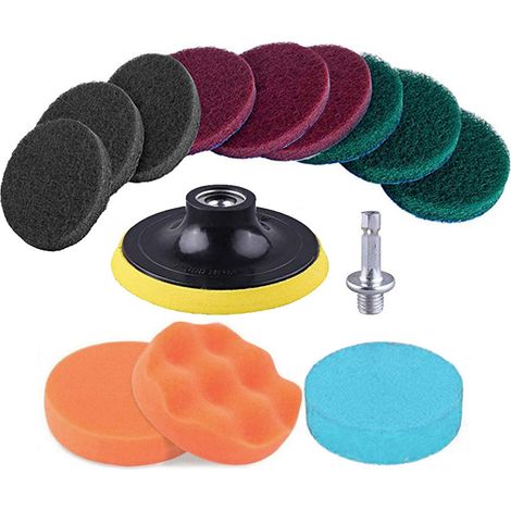 Kit de 13 accesorios de limpieza para taladros, que incluye estropajos, esponjas y discos autoadhesivos, para coche, hogar, baño, cocina y ventanas. (1/5)