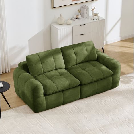 Canapé modulable 2 places 194x97x68 cm en chenille vert, gain de place pour salon FloraGrace (1/5)