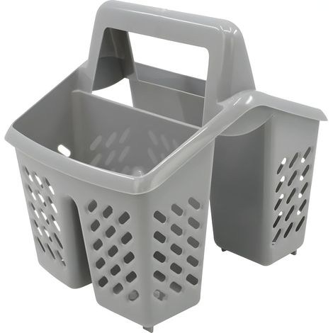 Stendibiancheria a 4 scomparti - Fori di drenaggio e maniglia ergonomica - Pratico cestello con coperchio - Grigio (1/5)