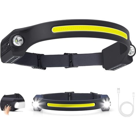 Torcia frontale a LED ricaricabile con 6 modalità, sensore di movimento a 260 gradi, impermeabile IPX4, USB-C, ideale per pesca, campeggio ed escursionismo. (1/4)